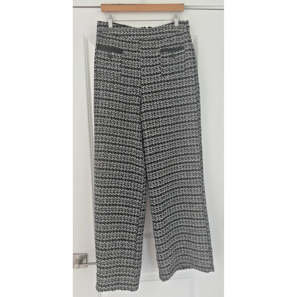 NY & Co Black White Tweed Wide Leg Crop Pants Sz M Textured Lined Zip High Rise - Picture 3 of 13